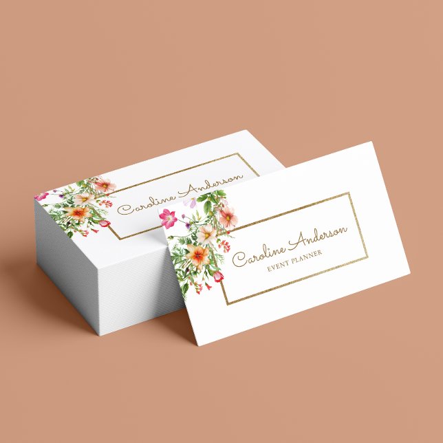 Boho Chic Floral Event Planer Business Card Visitenkarte (Card shown in standard size, choose size, paper, and corner style.)