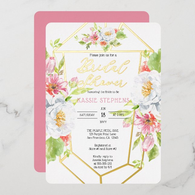 Boho-chic Floral Geometric Brautparty - Gold for Folieneinladung (Vorderseite/Rückseite)