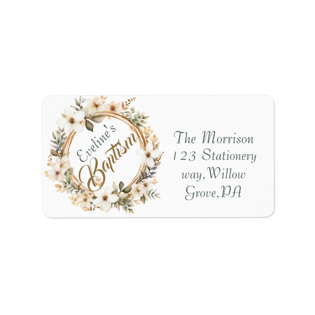 Boho Chic Floral Girls Taufe Adressaufkleber (Vorne)