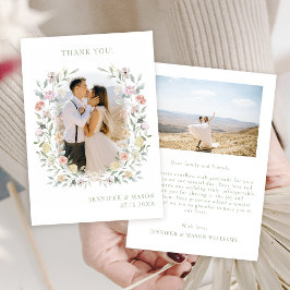 Boho Chic Floral Greenerity Wedding Foto Dankeskarte