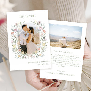 Boho Chic Floral Greenerity Wedding Foto Dankeskarte