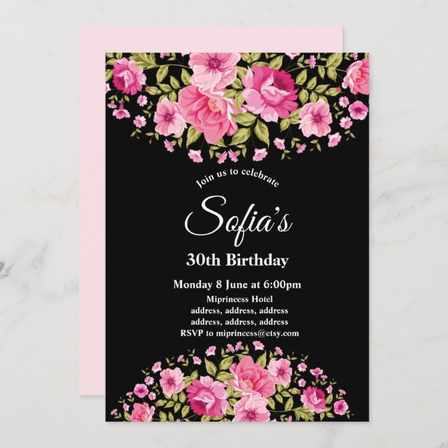 boho chic floral invitation fête d'anniversaire (Devant / Derrière)