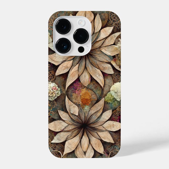 Boho chic floral mandala iPhone Fall iPhone 14 Pro Hülle (Rückseite)
