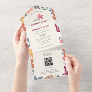 Boho Chic Floral Mitte des Jahrhunderts Retro Hoch All In One Einladung