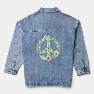 Boho Chic Floral Peace Sign Blue Jean Coat Jeansjacke