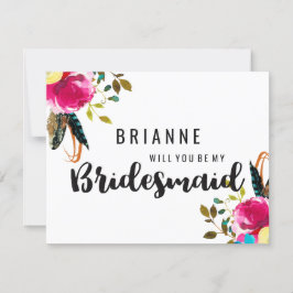 Boho Chic Floral Pink werden Sie meine Brautjungfr Einladung