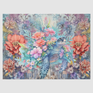 Boho Chic Floral Sea Turtle Decoupage Tissue Paper Seidenpapier
