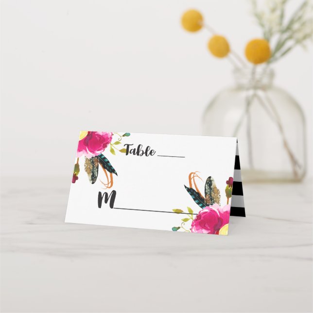 Boho Chic Floral Tischnummer Platzkarte (Vorderseite)