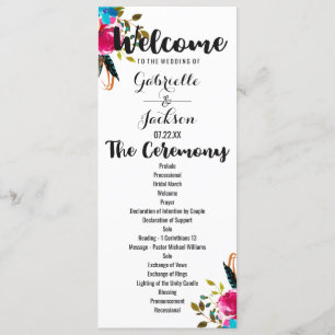 Boho Chic Floral Watercolor Programme de mariage