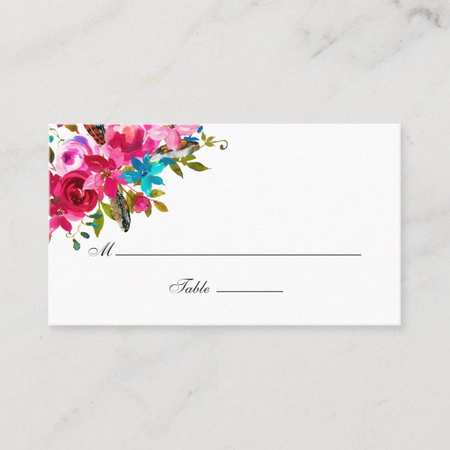 Boho Chic Floral Wedding Platzkarte (Vorderseite)