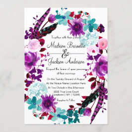Boho Chic Floral Wreath Lila Hochzeitseinladung Einladung