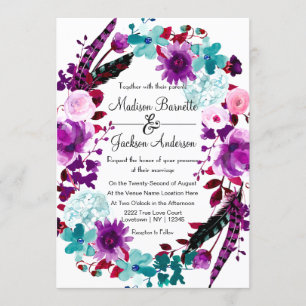 Boho Chic Floral Wreath Lila Hochzeitseinladung Einladung
