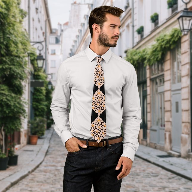 Boho Chic Florals Black Personalize Initial Krawatte (Von Creator hochgeladen)