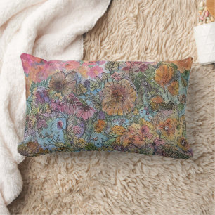 Boho Chic Flower Garden Aquarellbilder Lendenkissen