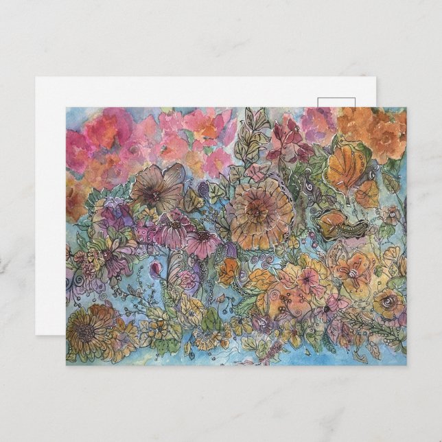 Boho Chic Flower Garden Aquarellbilder Postkarte (Vorne/Hinten)