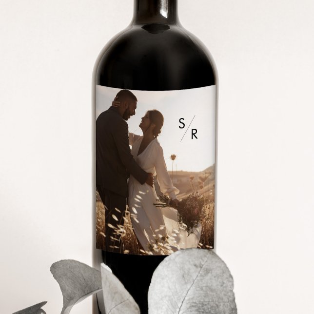 Boho Chic Foto Monogram Wine Labels Weinetikett (Von Creator hochgeladen)