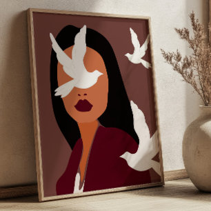 Boho-Chic-Frau mit weißen Tauben Minimalistische K Poster