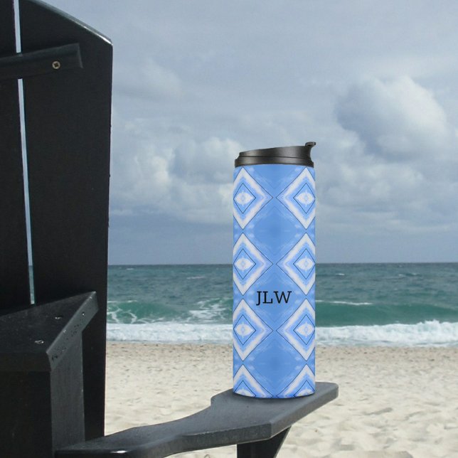 Boho Chic Gefärbte Krawatte Blau und Weiß Thermal  Thermosbecher (Von Creator hochgeladen)