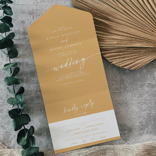 Boho Chic Gelbe Ringelblumen-Menüwahl RSVP Hochzei All In One Einladung