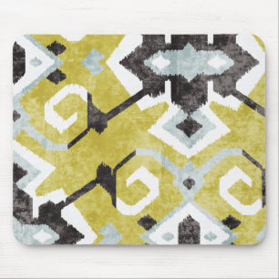 Boho-chic gelbes Ikat-Stammesmuster-Monogramm Mousepad