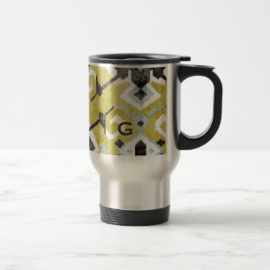 Boho-chic gelbes Ikat-Stammesmuster-Monogramm Reisebecher