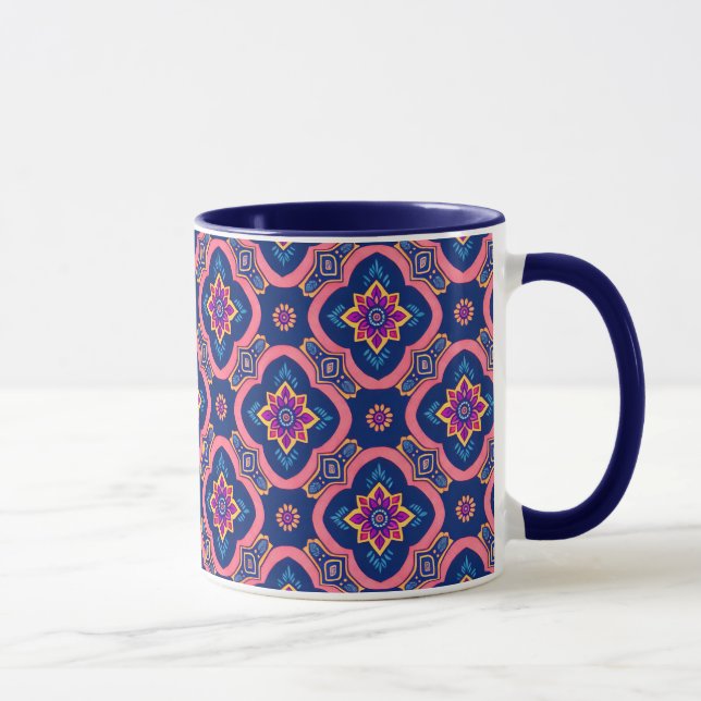 Boho Chic Geometric Floral Pattern Tasse (Rechts)