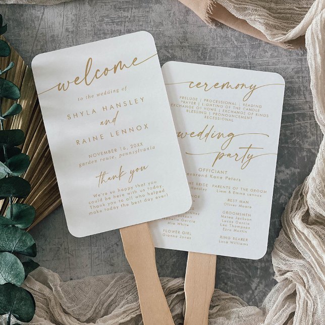 Boho Chic Gold and White Wedding Program Fächer (Von Creator hochgeladen)