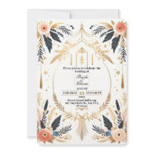 Boho-Chic-Gold- und Blumeneinladung zur Hochzeit