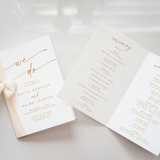 Boho Chic Gold und Weiß wir falten Hochzeit Programm