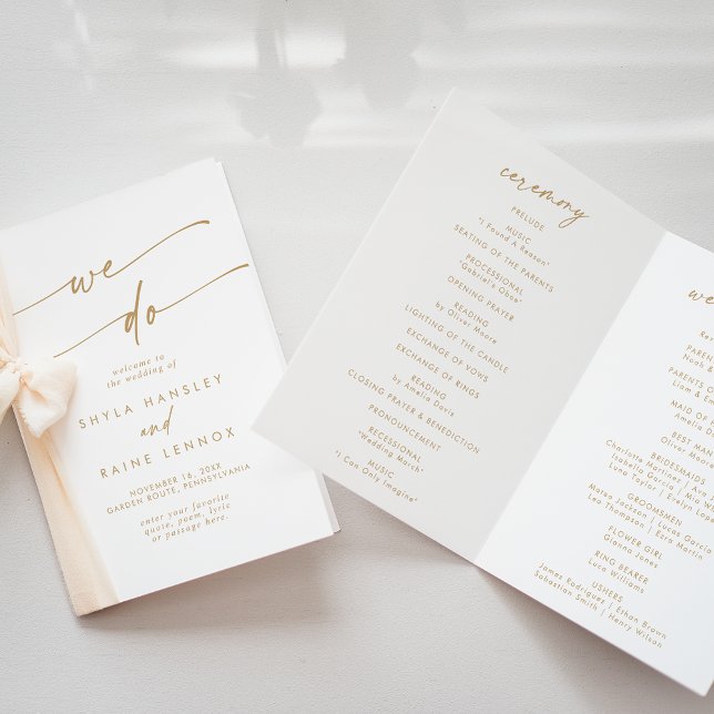 Boho Chic Gold und Weiß wir falten Hochzeit Programm (Von Creator hochgeladen)
