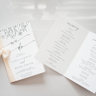 Boho Chic Graue Wildblumen-Hochzeitsmappe 'Wir hei Programm