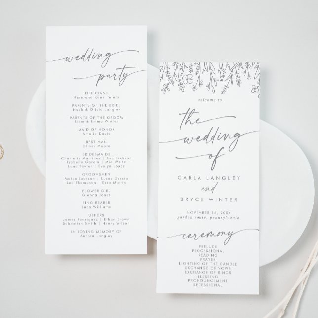 Boho Chic Gray Wildflower Tea Length Wedding Programm (Von Creator hochgeladen)
