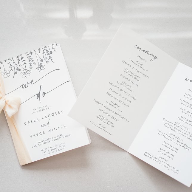 Boho Chic Gray Wildflower We Do Folded Wedding Programm (Von Creator hochgeladen)