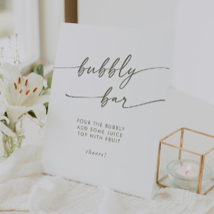 Boho Chic Green and White Bubbly Bar Wedding Sockelschild