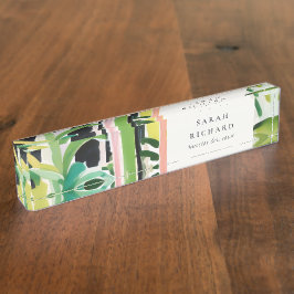 Boho Chic Green Tropical Leafy Foliage Botanical Namensplakette