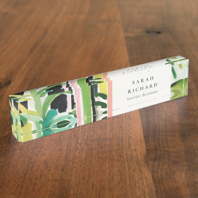 Boho Chic Green Tropical Leafy Foliage Botanical Namensplakette (Seite)