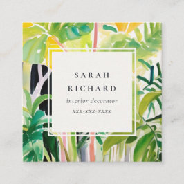 Boho Chic Green Tropical Leafy Foliage Botanical Quadratische Visitenkarte