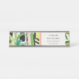 Boho Chic Green Tropical Leafy Foliage Botanical Schreibtischnamensplakette