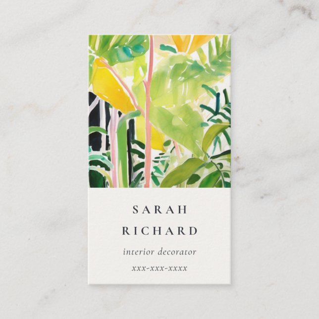 Boho Chic Green Tropical Leafy Foliage Botanical Visitenkarte (Vorderseite)
