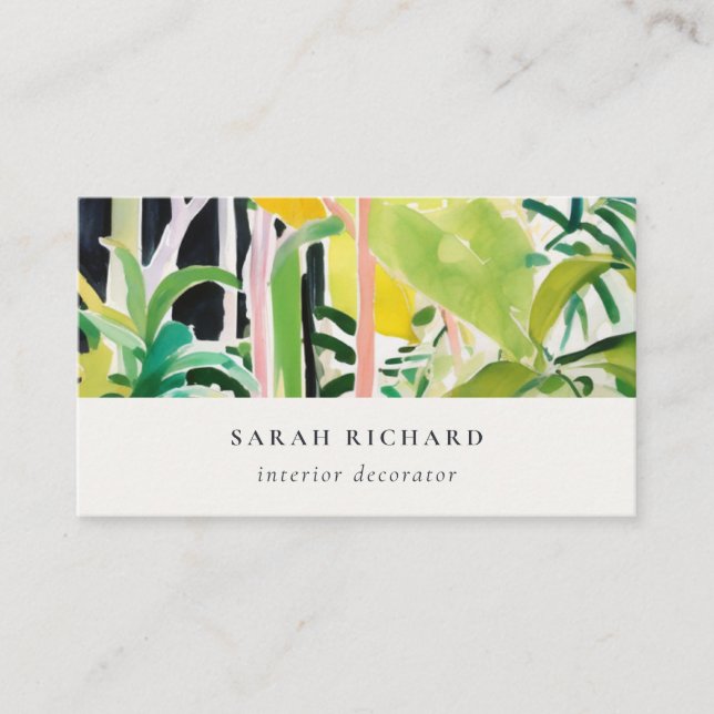 Boho Chic Green Tropical Leafy Foliage Botanical Visitenkarte (Vorderseite)