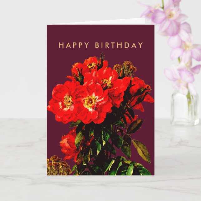 Boho Chic Happy Birthday Rote Rosen Burgundy Karte (Orchidee)