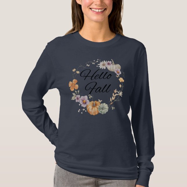 Boho Chic Hello Fall Botanisches Shirt (Vorderseite)