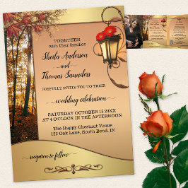 Boho Chic Hochzeit im Herbst dreiseitige Einladung