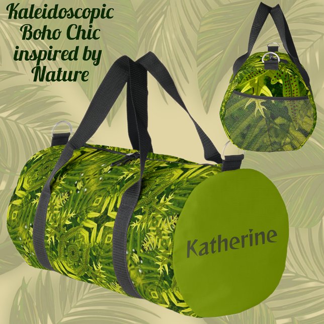 Boho Chic Kaleidoscope Green Ferns Duffle Bag (Von Creator hochgeladen)