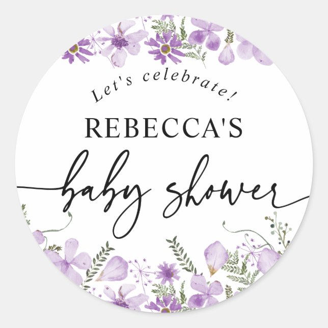 Boho Chic Lavender Baby Dusche Runder Umschlag Auf Runder Aufkleber (Vorderseite)