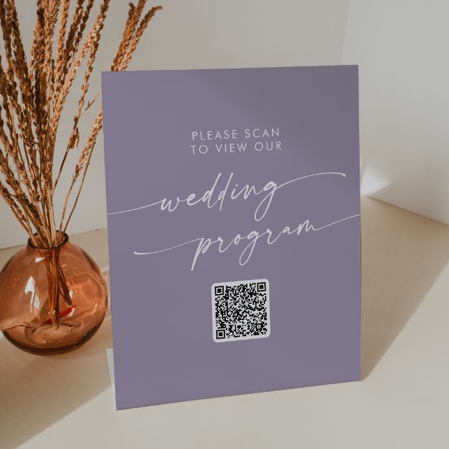 Boho Chic Lavender Lila QR Code Wedding Program Sockelschild (Von Creator hochgeladen)