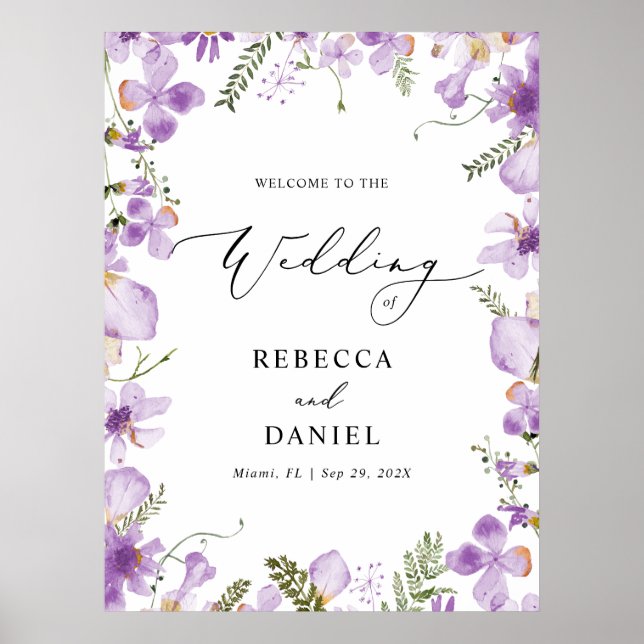 Boho Chic Lavender Wildblumen Hochzeit Willkommen Poster (Vorne)