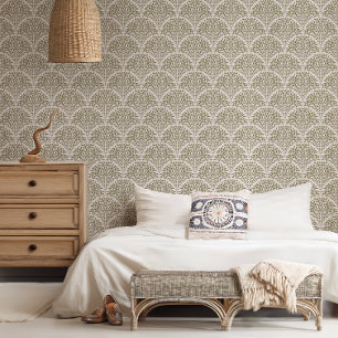Boho Chic Leaf Scallop 2 - Spargel grün Tapete