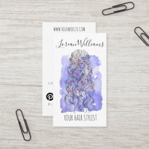 Boho Chic Lila Bridge Friseur Wasserfarbe QR Visitenkarte