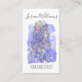 Boho Chic Lila Bridge Friseur Wasserfarbe QR Visitenkarte
